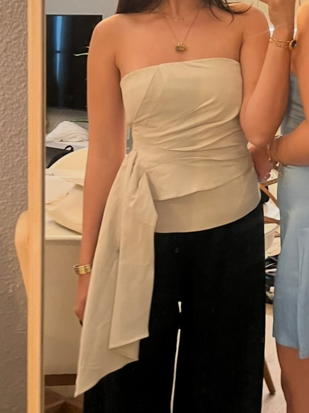 Zara Beige Strapless Draped Top